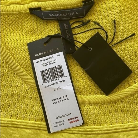 BCBG DRESS "WILMA" LEMON YELLOW BANDED KNIT NEW WITH TAG! SZ SM 4-6 - Picture 9 of 9